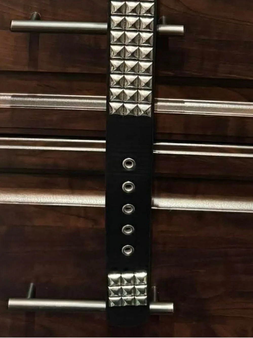 Black Studded Pyramid Leather Belt XS